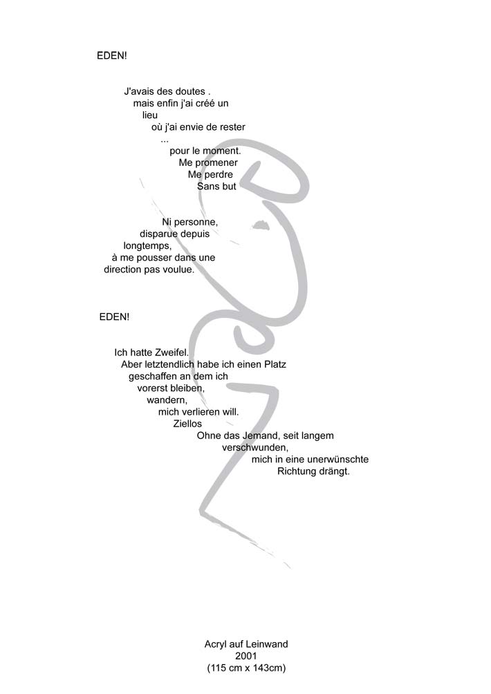 Text mit speziellem Layout und Kalligrafie zu Eden, einer Arbeit der Künstlerin Benita von Wendt.