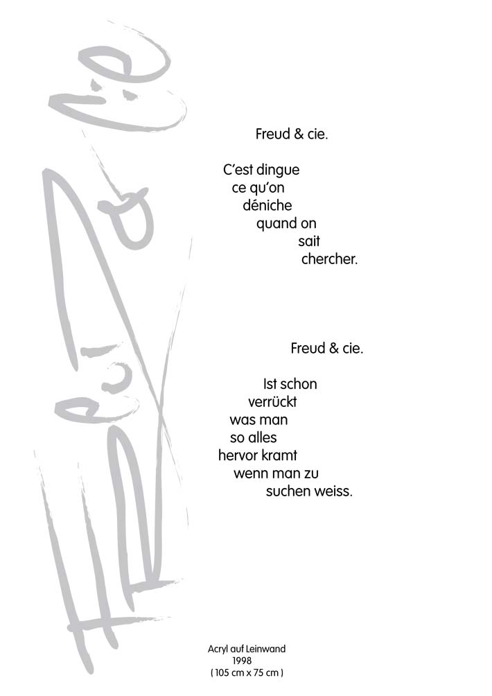 Text mit speziellem Layout und Kalligrafie zu Freud & Cie, einer Arbeit der Künstlerin Benita von Wendt.