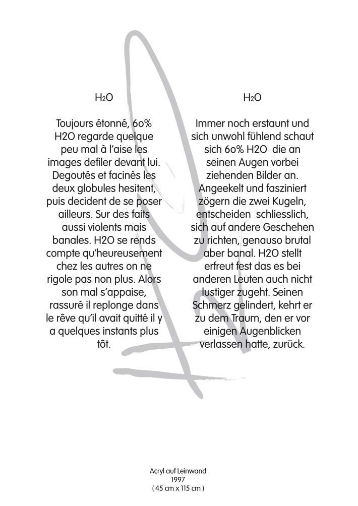 Text mit speziellem Layout und Kalligrafie zu H2O, einer Arbeit der Künstlerin Benita von Wendt.