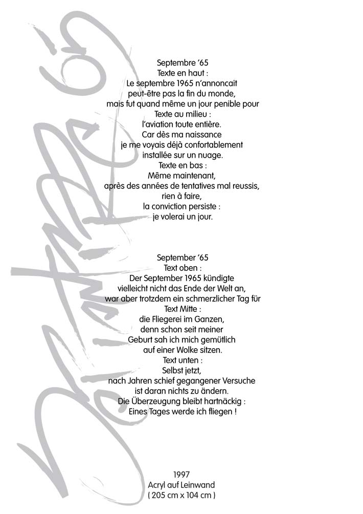 Text mit speziellem Layout und Kalligrafie zu Sep. '65, einer Arbeit der Künstlerin Benita von Wendt.