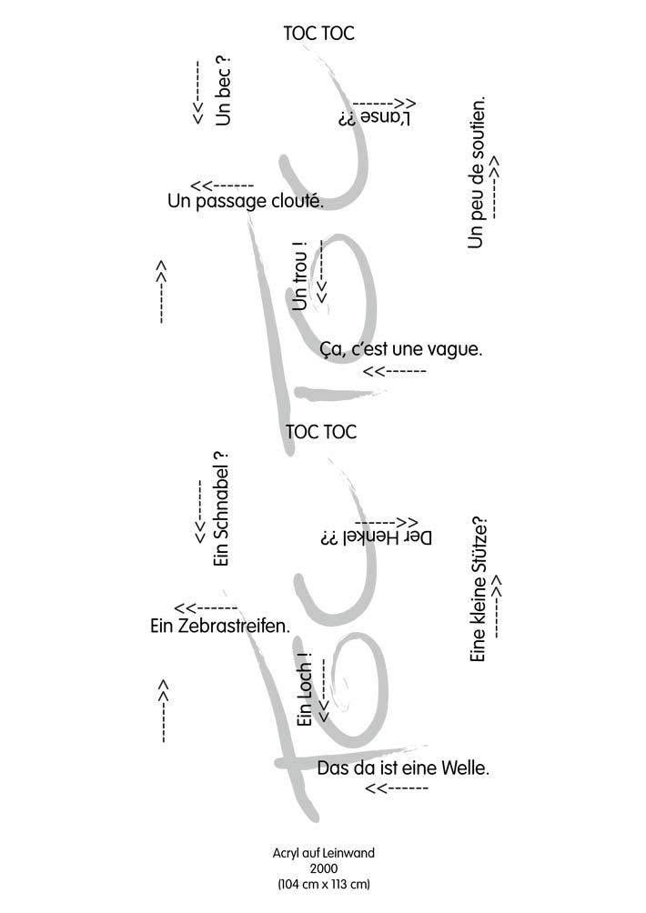 Text mit speziellem Layout und Kalligrafie zu Toc toc / Klopf klopf, einer Arbeit der Künstlerin Benita von Wendt.