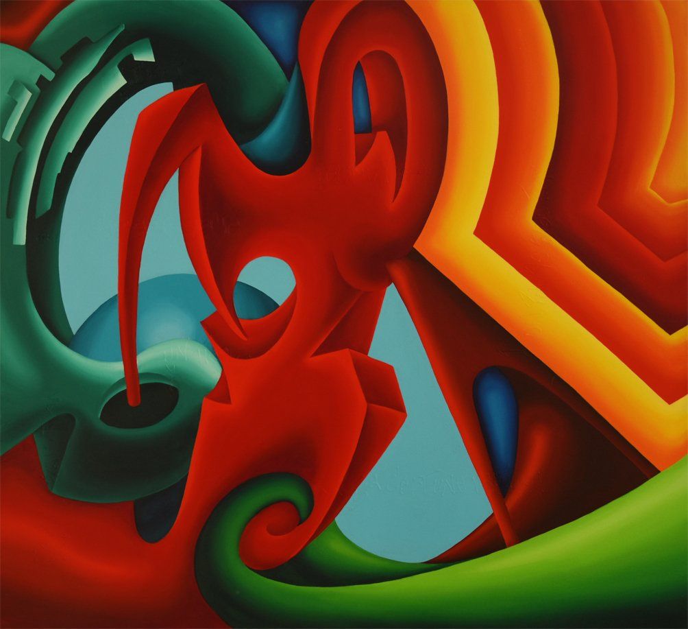 Abstraktes farbenfrohes Bild der Künstlerin Benita von Wendt, gemalt mit Acrylfarben auf Leinwand.