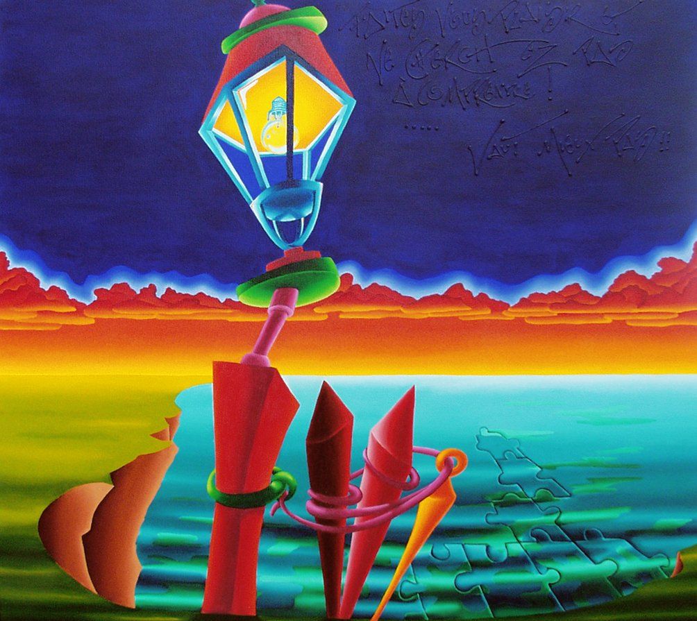 Abstrakte farbenfrohe Arbeit der Künstlerin Benita von Wendt, gemalt mit Acrylfarben auf Leinwand. Titel: Tweety bird.