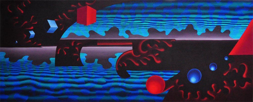 Abstrakte farbenfrohe Arbeit der Künstlerin Benita von Wendt, gemalt mit Acrylfarben auf Leinwand. Titel: Upside down.