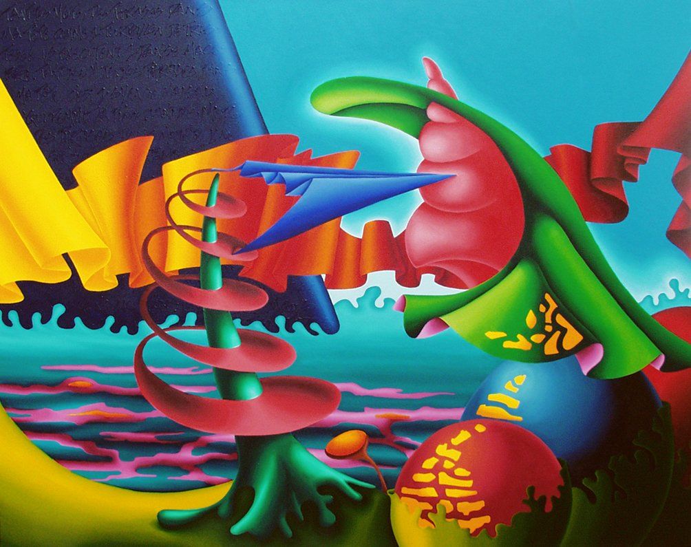 Abstrakte farbenfrohe Arbeit der Künstlerin Benita von Wendt, gemalt mit Acrylfarben auf Leinwand. Titel: Voile..