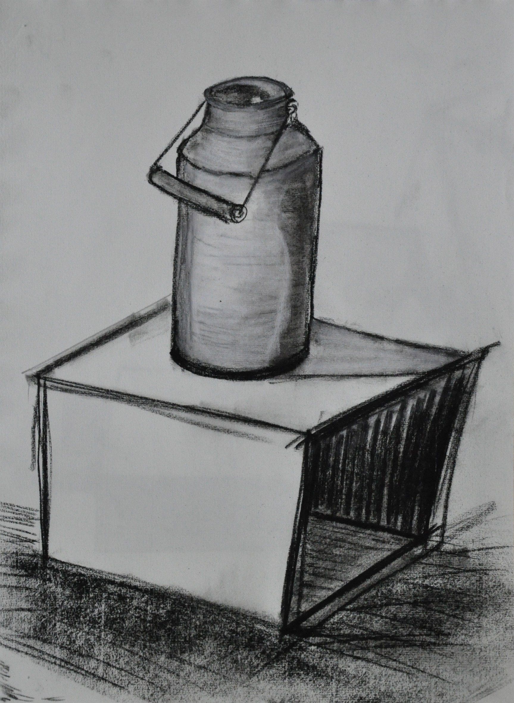 Das Foto zeigt eine alte Milchkanne, die in den Seminaren von Benita von Wendt  gezeichnet wurde.