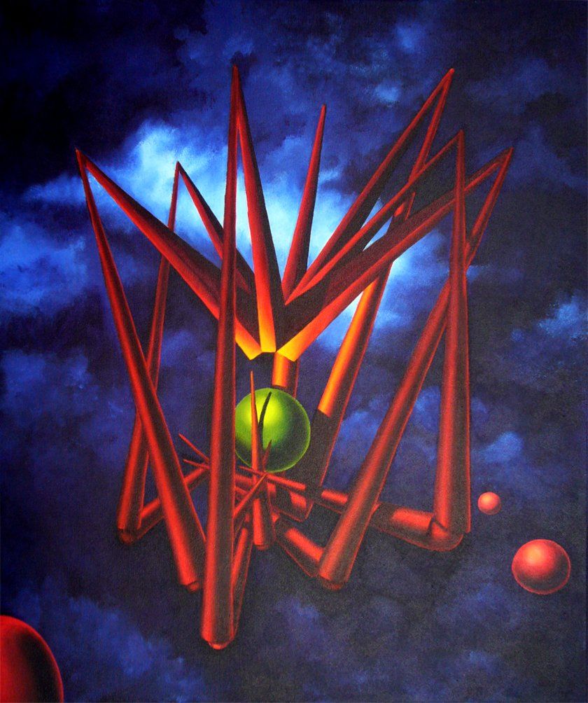 Abstrakte farbenfrohe Arbeit der Künstlerin Benita von Wendt, gemalt mit Acrylfarben auf Leinwand. Titel: Zeit