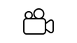 A black and white icon of a video camera on a white background.