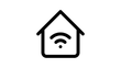 A black and white icon of a house with a wireless signal inside of it.