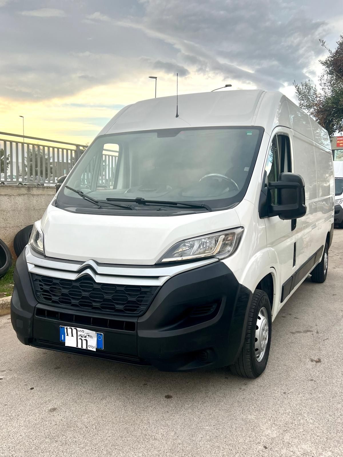 Furgone Citroen bianco parcheggiato sul marciapiede, con cielo coperto sullo sfondo.