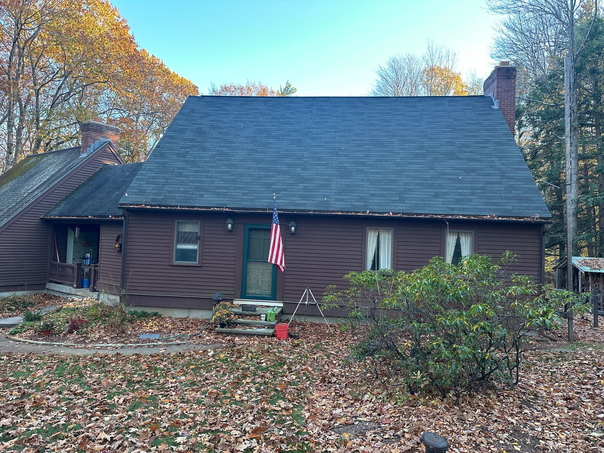 A house with a flag on the front of it