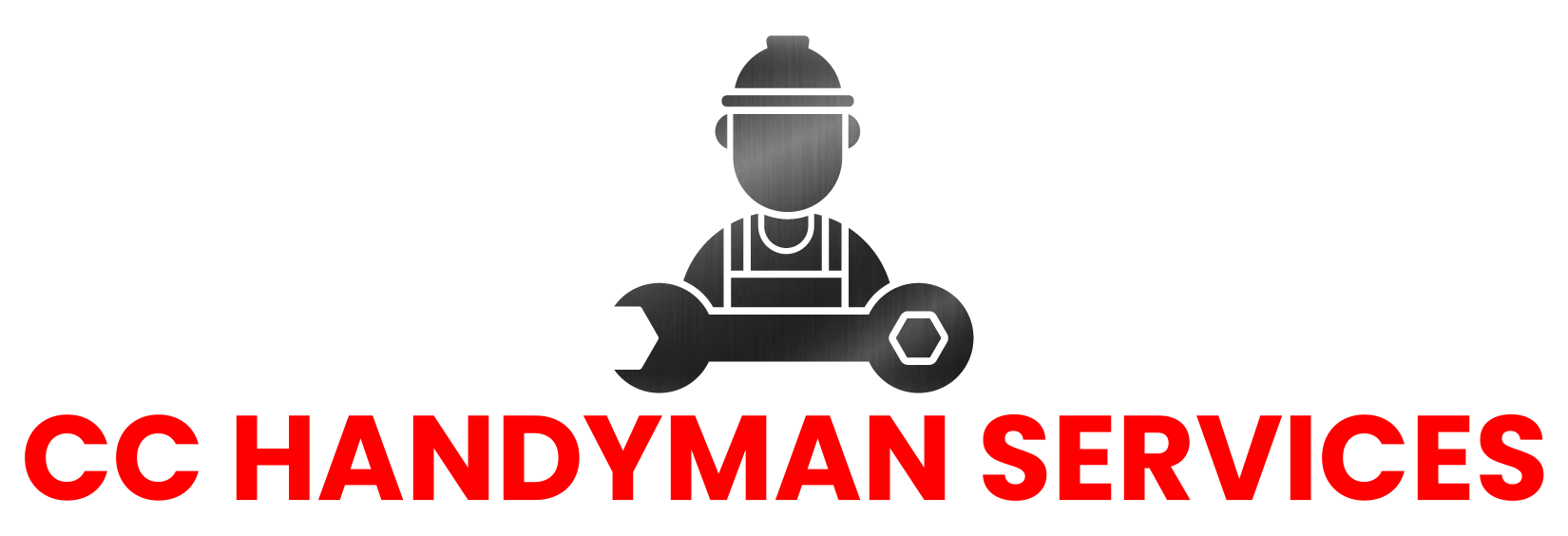 Logo for CC Handyman Services: a worker icon centered on a wrench above red text.