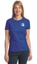 photo of woman wearing royal blue t-shirt with AHHS logo on left chest
