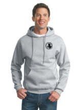 photo of man wearing gray AHHS sweatshirt with AHHS logo on left chest