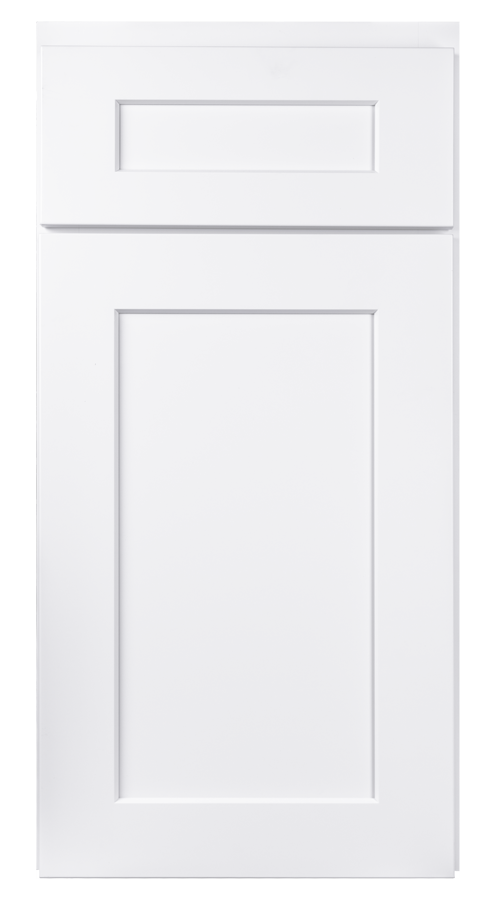A White Cabinet Door with A Square Frame on A White Background.