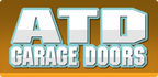 The logo for atd garage doors is on a brown background.