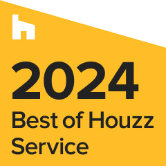 A yellow sign that says `` best of houzz service ''.