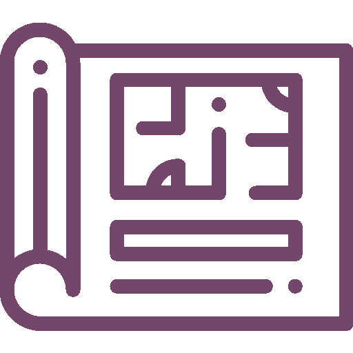 A purple icon of a blueprint on a white background.