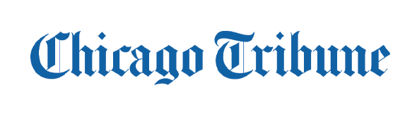 The logo for the chicago tribune is blue and black on a white background.