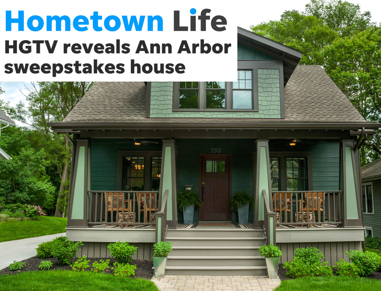 A picture of a house with the words hometown life hgtv reveals ann arbor sweepstakes house