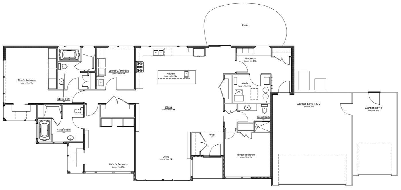 A black and white floor plan of a house.