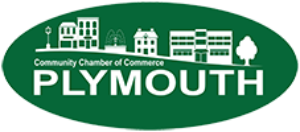 The logo for the community chamber of commerce in plymouth