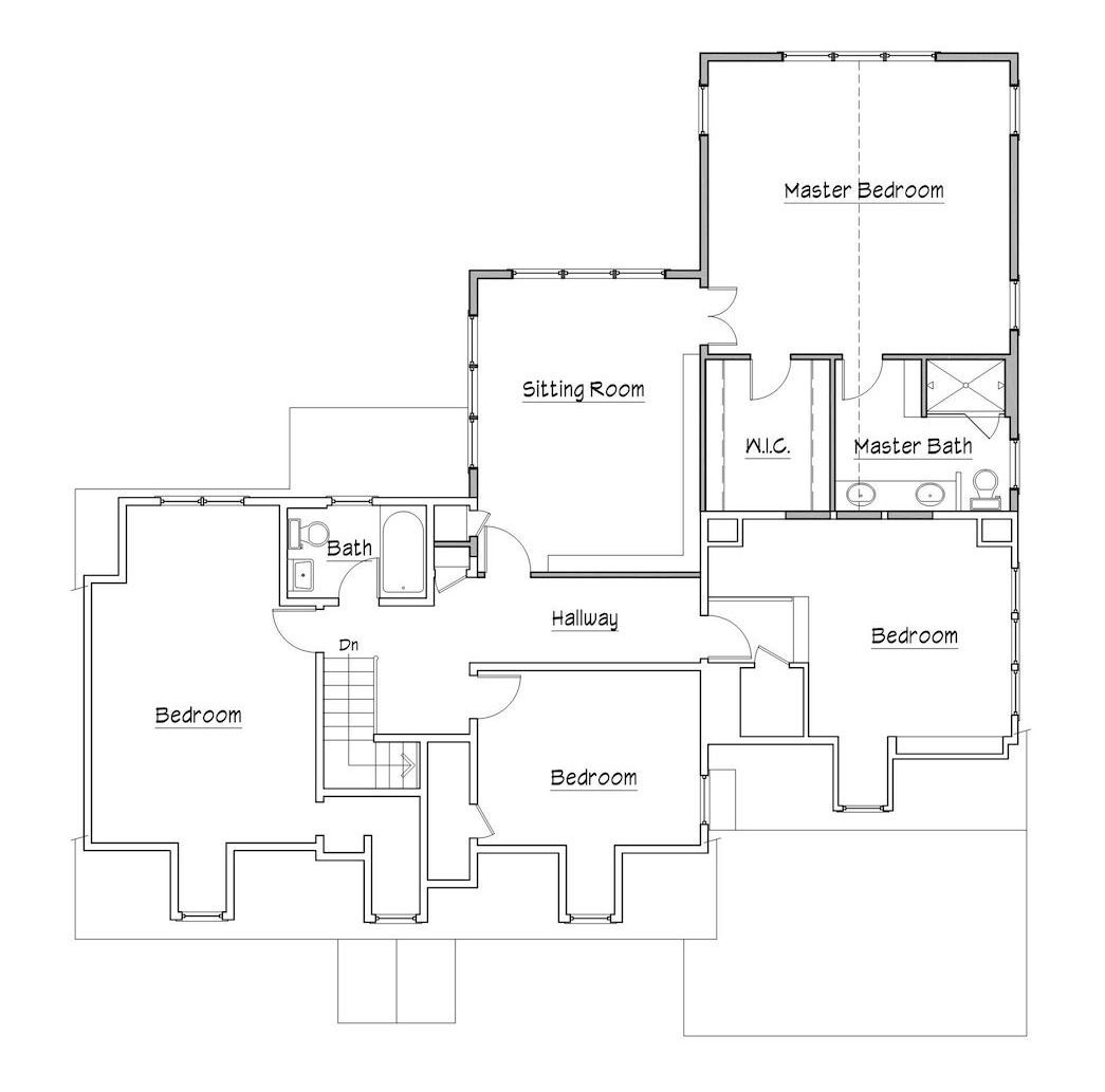 A black and white floor plan of a house.
