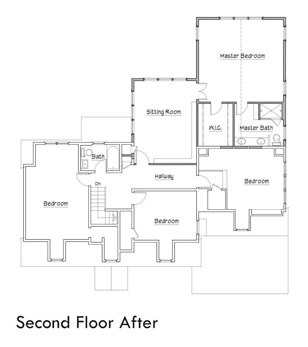 A black and white floor plan of the second floor of a house