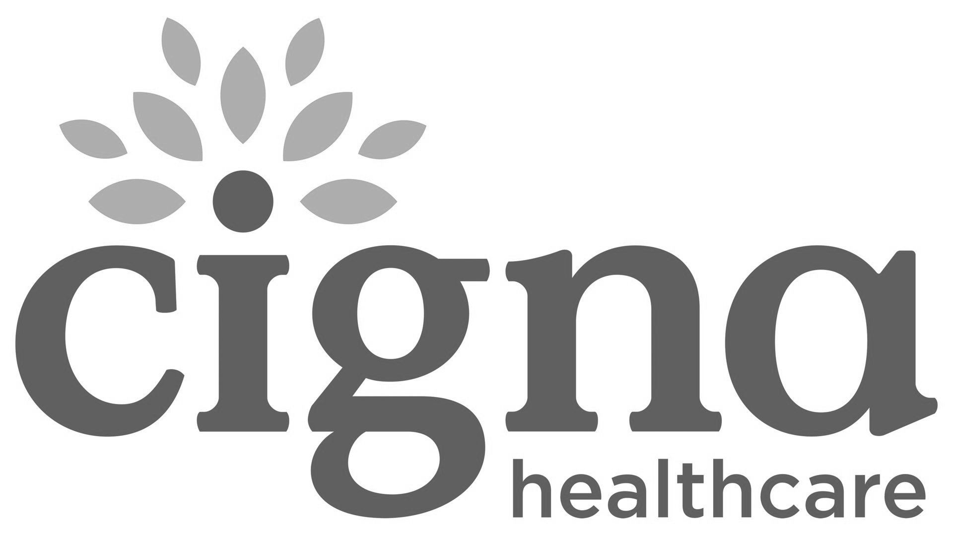 A black and white logo for cigna healthcare with a flower in the middle.