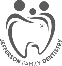 The logo for jefferson family dentistry is a tooth in the shape of a heart.