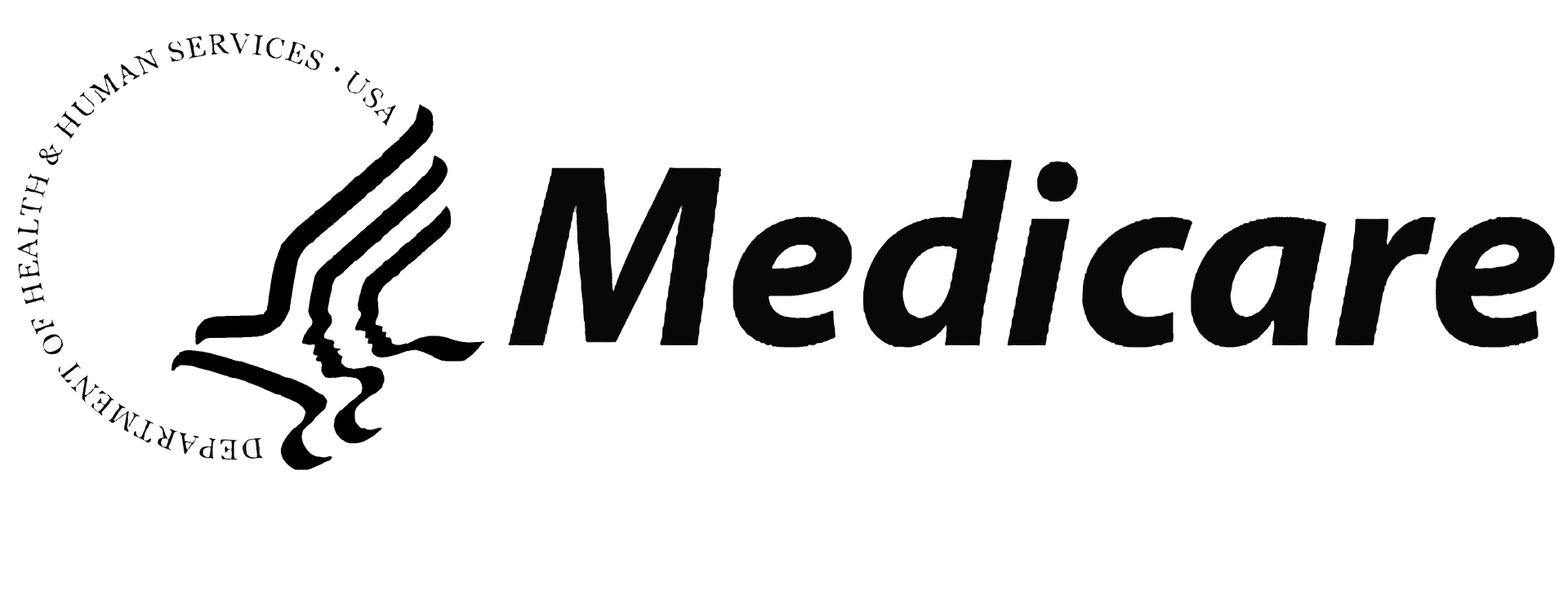 A black and white logo for medicare on a white background