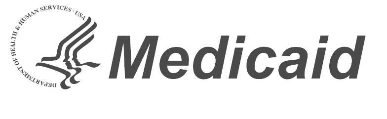 A black and white logo for medicaid is shown on a white background.