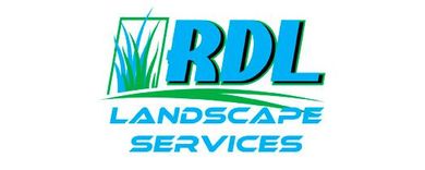 RDL Landscape Services logo with green grass graphic and bold blue text