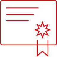 une icône rouge d'un certificat avec une étoile dessus.