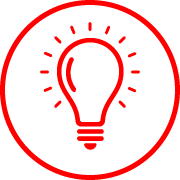Une icône d'une ampoule dans un cercle rouge.