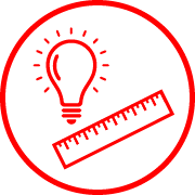 Une icône d'une ampoule est placée à côté d'une règle dans un cercle rouge.