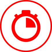 Une icône de chronomètre rouge dans un cercle rouge sur fond blanc.