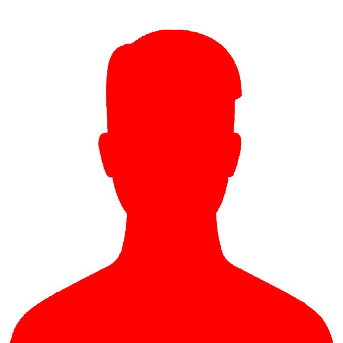 une silhouette rouge d'une tête d'homme sur un fond blanc.