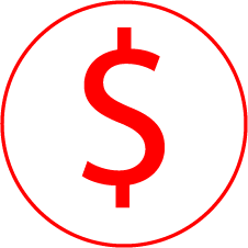 un signe dollar rouge dans un cercle rouge sur fond blanc.