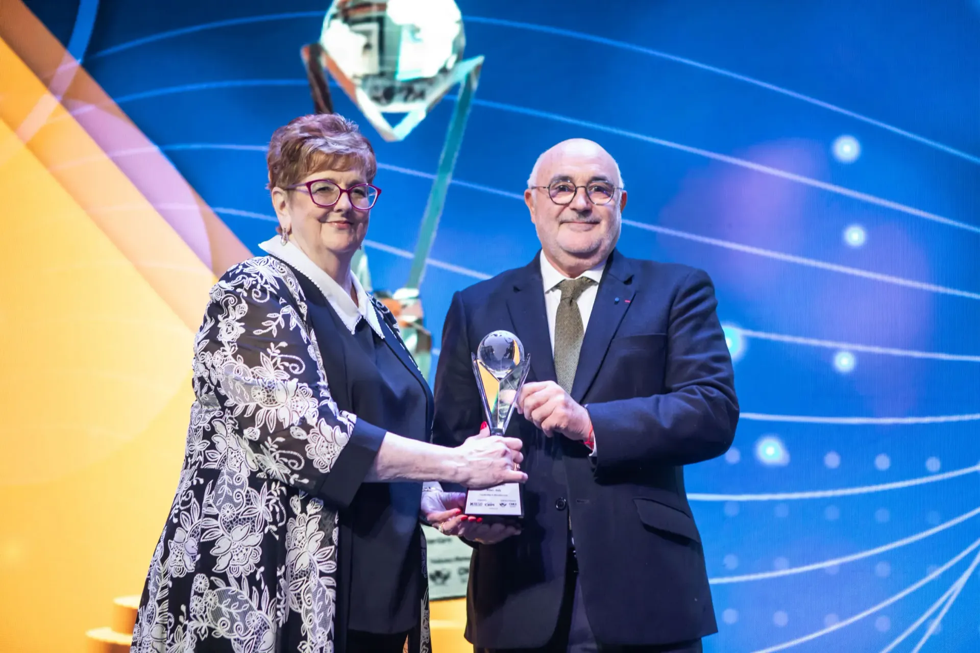 Merri Jo Cowen accepting an award at the International MLS Forum