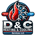 D&C Heating & Cooling Services LLC logo: flame & snowflake graphic, "D&C" text, red & blue colors, showing heating/cooling.