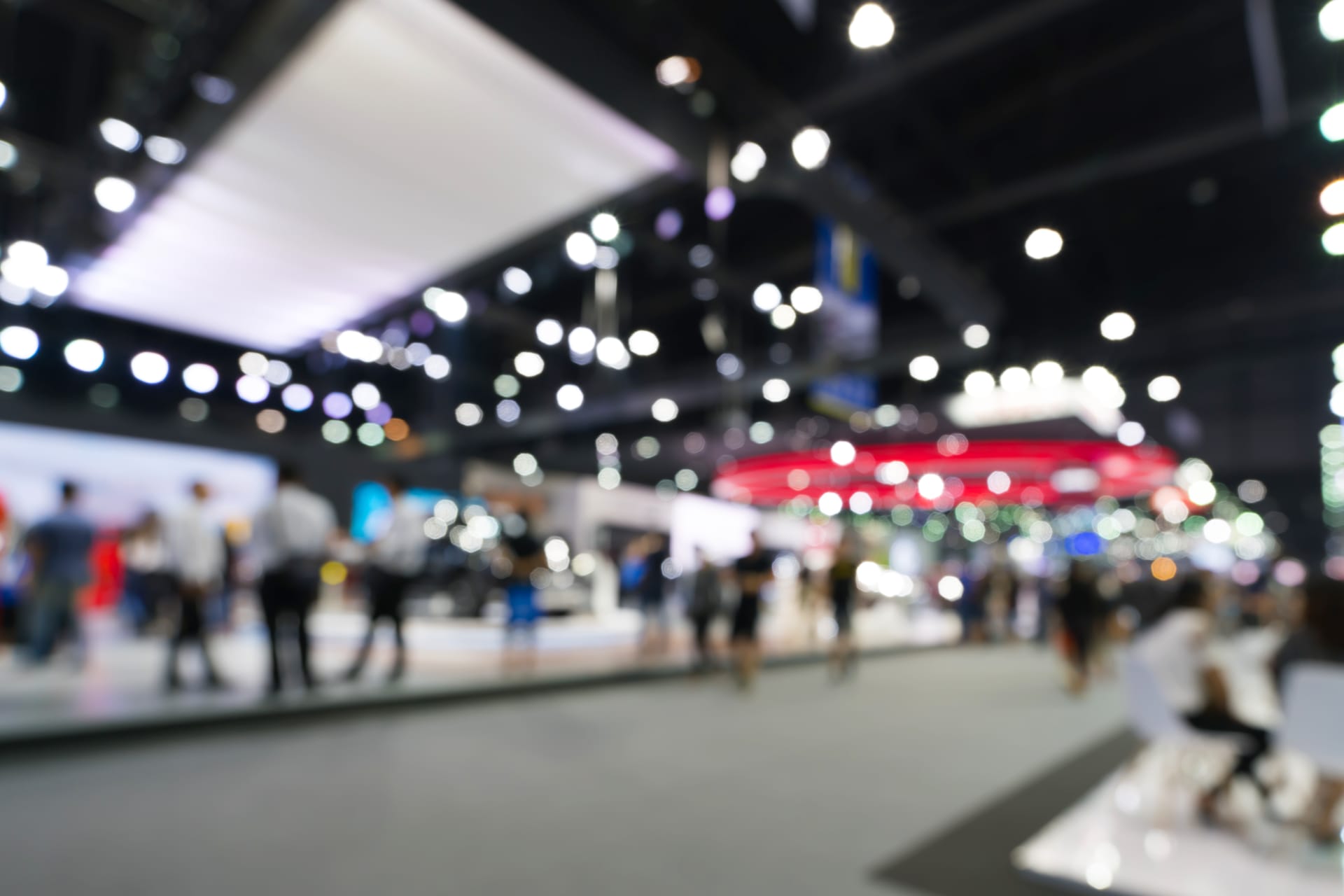 Conference hall with people walking around