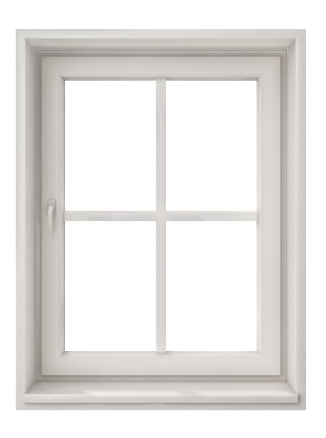 A white window with four panes on a white background.