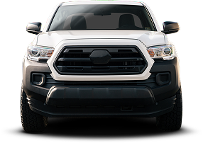 Front view of a white Toyota Tacoma pickup truck against a white background. | Rapid Auto and Truck Repair