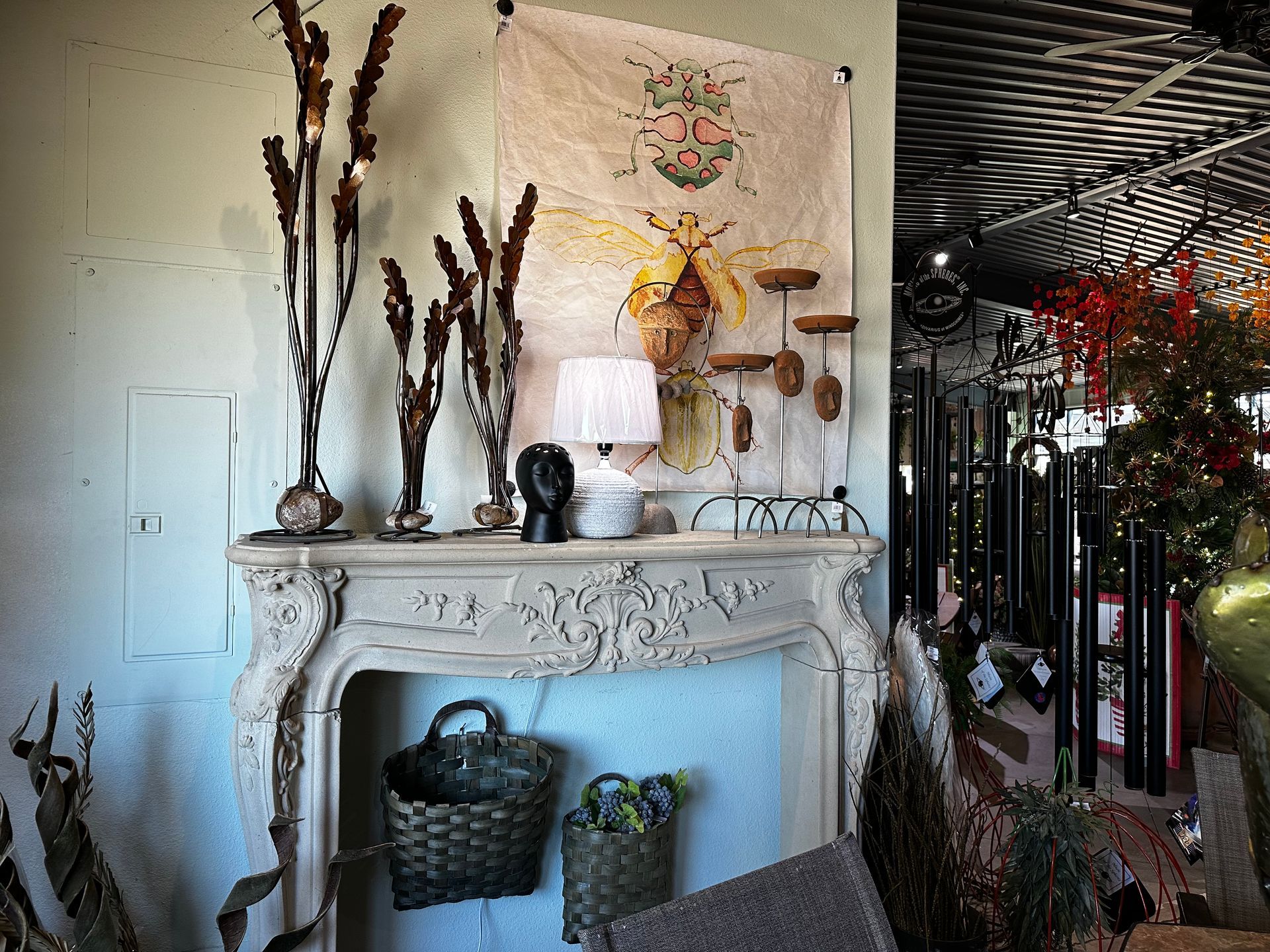 A living room with a fireplace and a christmas tree