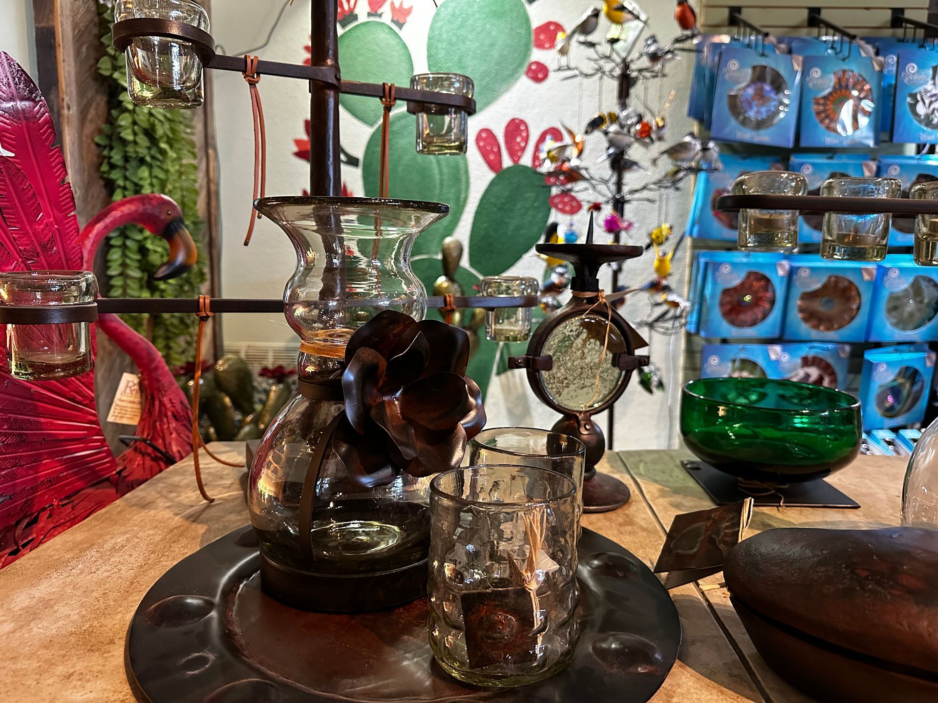 A table with a bunch of candles on it