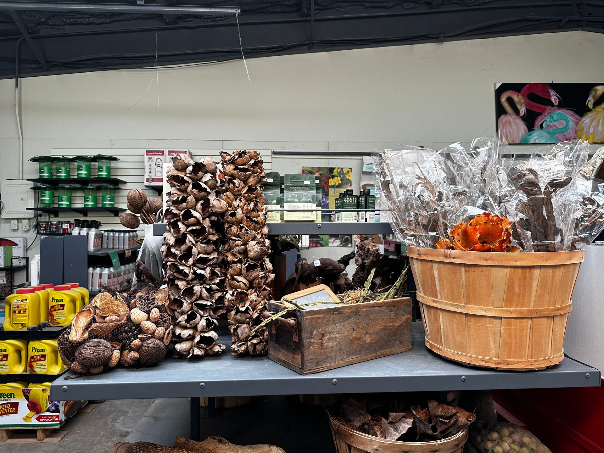 A shelf with a variety of items on it