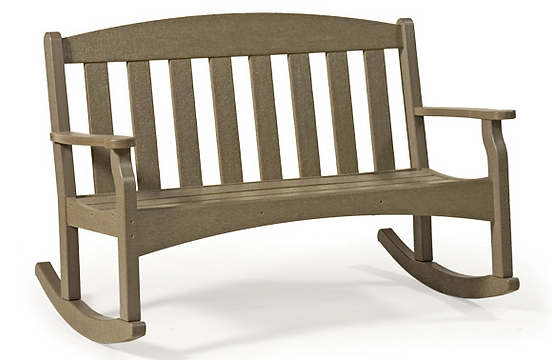 A wooden rocking bench with a white background