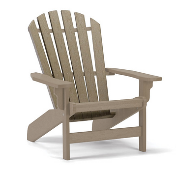 A brown wooden adirondack chair on a white background