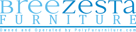 A blue and white logo for breezesta furniture